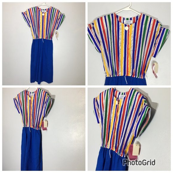 Vintage 80s Clowncore Dress Bright Primary Colors Abstract Rainbow Geometric - Picture 3 of 12